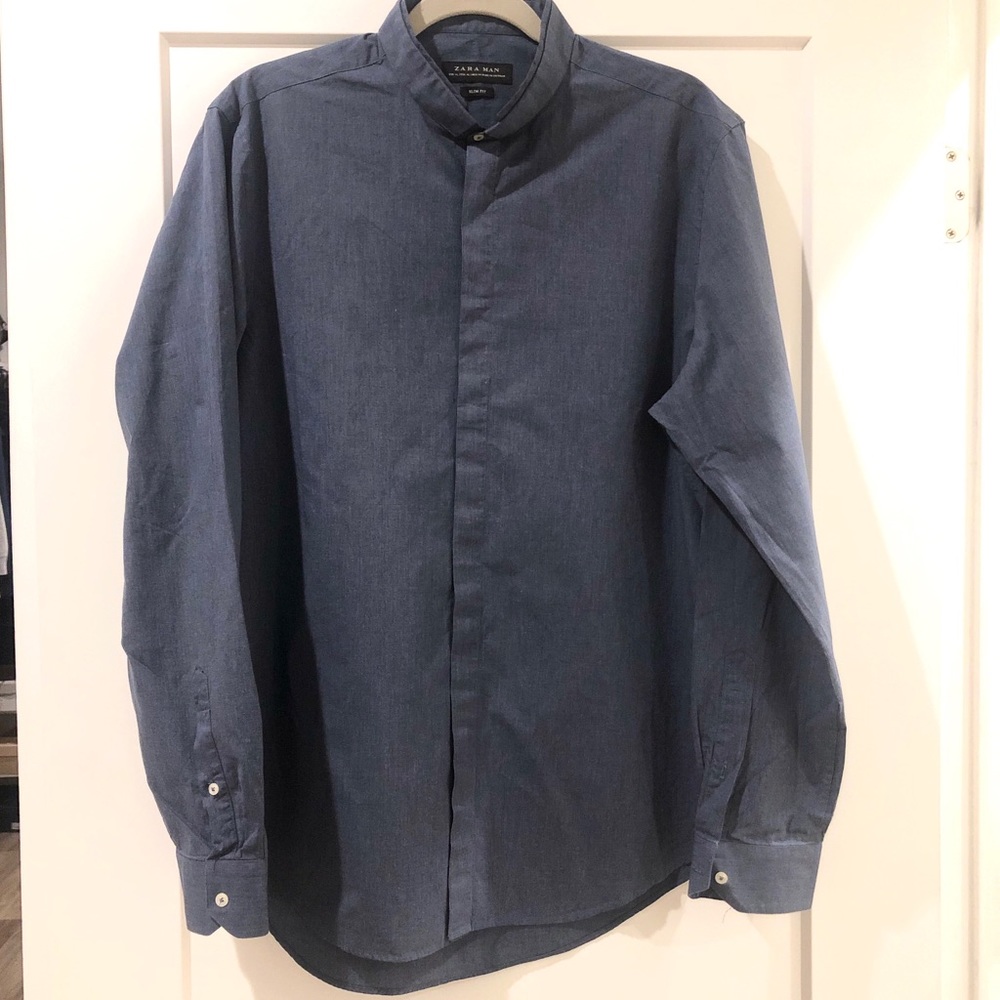 Zara Men’s Slim Fit Granddad Collar Button Down XL